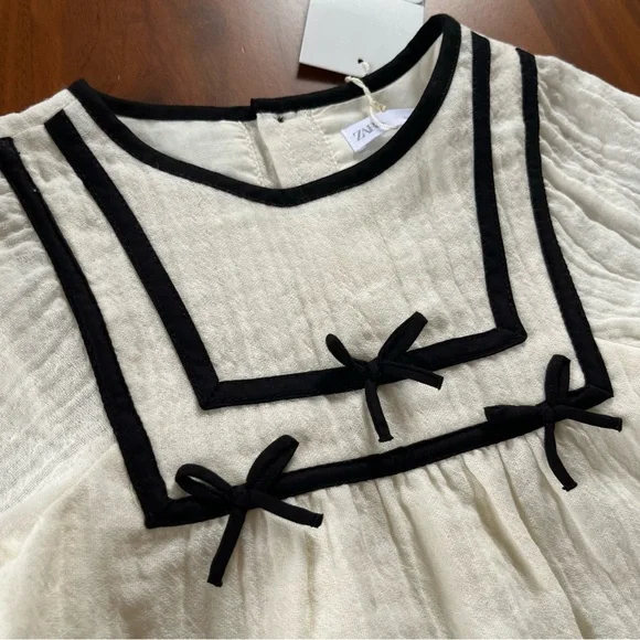 ZARA | NWT Ivory LINED gauze bow dress size 3Y - Picture 2 of 5